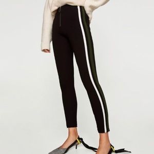 Zara Black Leggings with White and Green Stripes